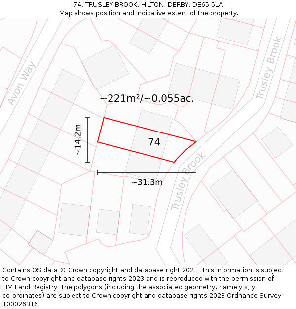 74, TRUSLEY BROOK, HILTON, DERBY, DE65 5LA: Plot and title map