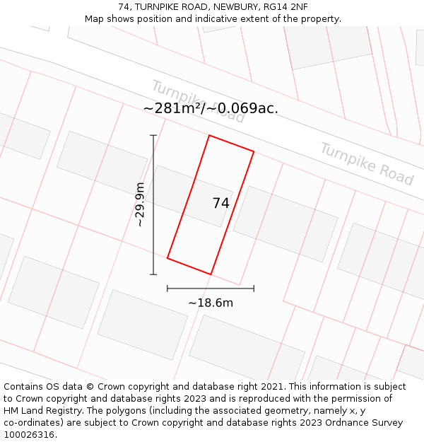 74, TURNPIKE ROAD, NEWBURY, RG14 2NF: Plot and title map