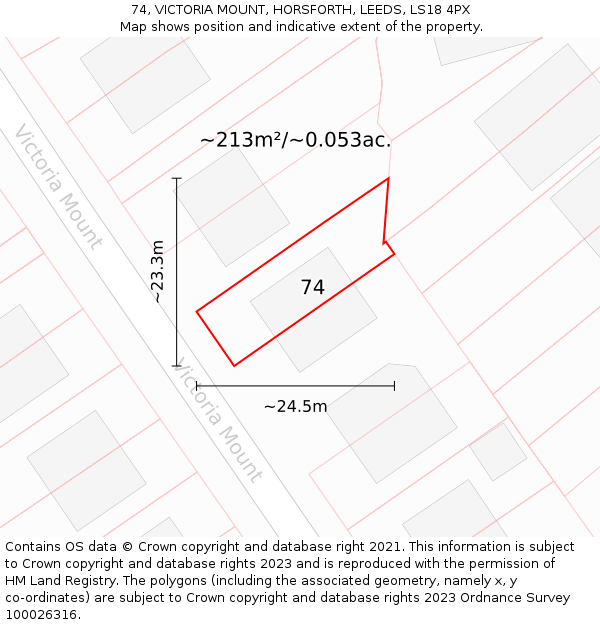 74, VICTORIA MOUNT, HORSFORTH, LEEDS, LS18 4PX: Plot and title map