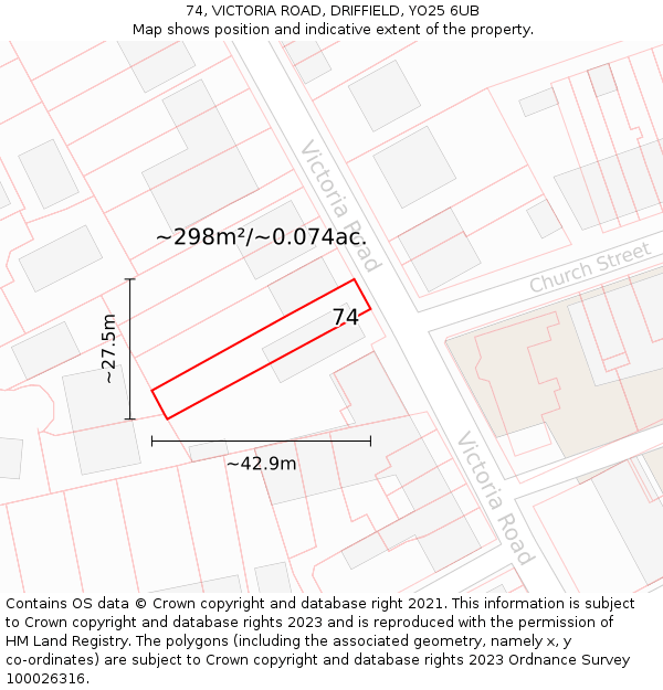 74, VICTORIA ROAD, DRIFFIELD, YO25 6UB: Plot and title map