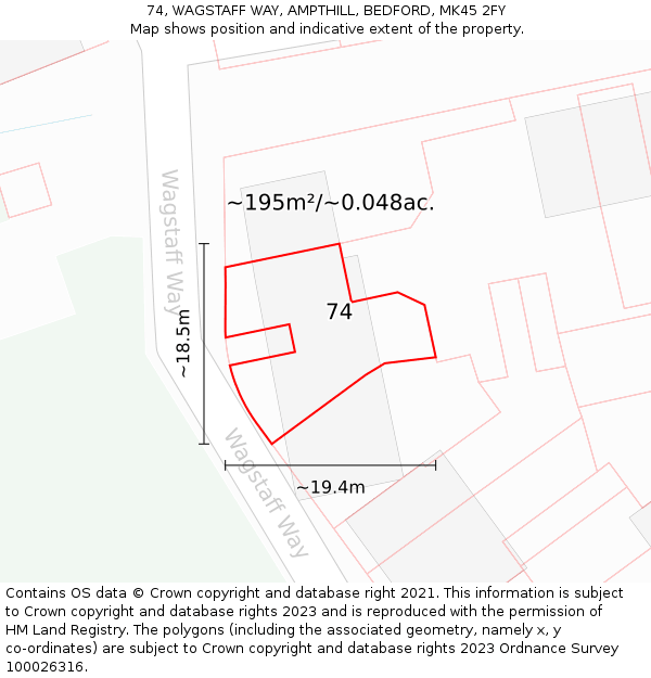 74, WAGSTAFF WAY, AMPTHILL, BEDFORD, MK45 2FY: Plot and title map
