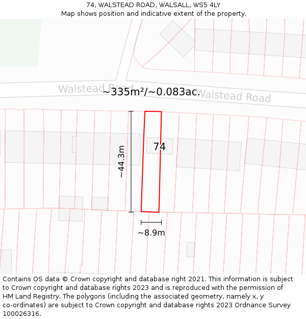 74, WALSTEAD ROAD, WALSALL, WS5 4LY: Plot and title map