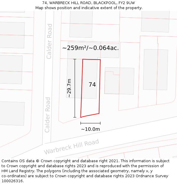 74, WARBRECK HILL ROAD, BLACKPOOL, FY2 9UW: Plot and title map