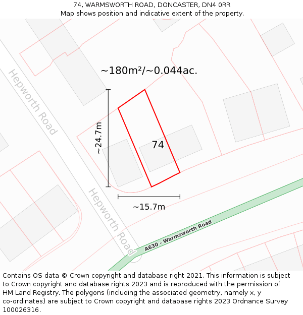 74, WARMSWORTH ROAD, DONCASTER, DN4 0RR: Plot and title map