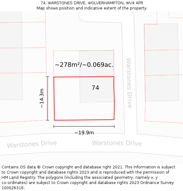 74, WARSTONES DRIVE, WOLVERHAMPTON, WV4 4PR: Plot and title map