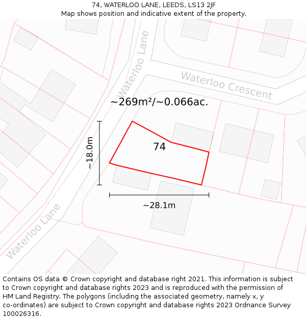74, WATERLOO LANE, LEEDS, LS13 2JF: Plot and title map
