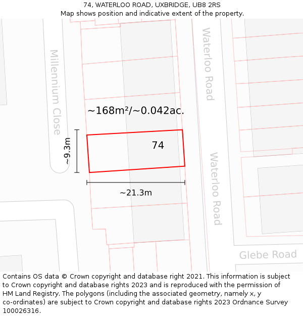 74, WATERLOO ROAD, UXBRIDGE, UB8 2RS: Plot and title map
