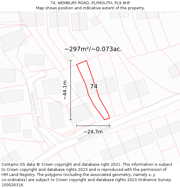 74, WEMBURY ROAD, PLYMOUTH, PL9 8HF: Plot and title map