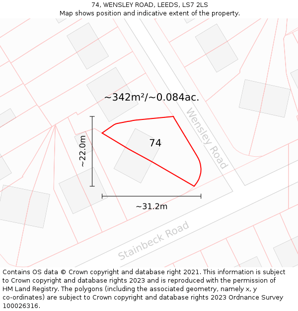 74, WENSLEY ROAD, LEEDS, LS7 2LS: Plot and title map