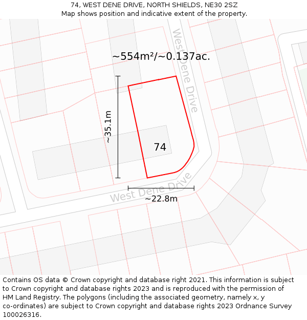 74, WEST DENE DRIVE, NORTH SHIELDS, NE30 2SZ: Plot and title map