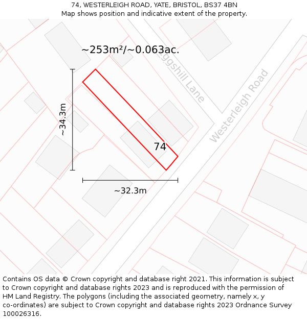74, WESTERLEIGH ROAD, YATE, BRISTOL, BS37 4BN: Plot and title map