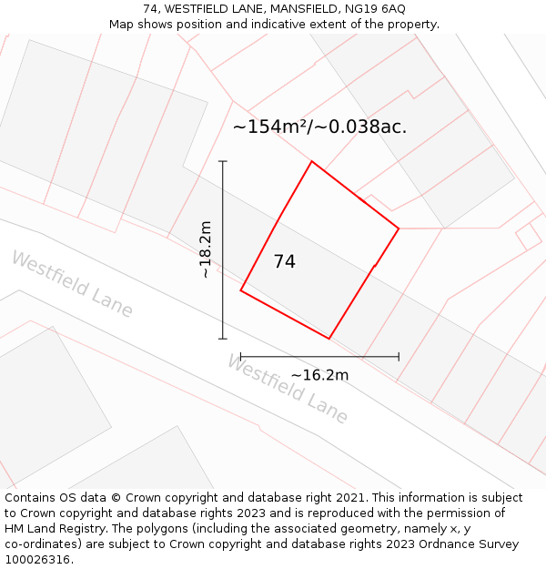 74, WESTFIELD LANE, MANSFIELD, NG19 6AQ: Plot and title map
