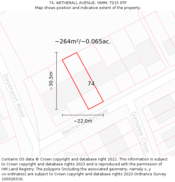 74, WETHERALL AVENUE, YARM, TS15 9TP: Plot and title map