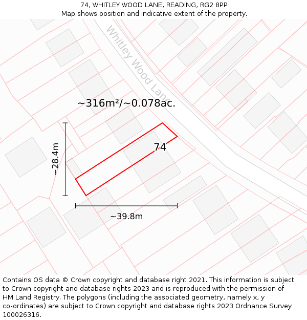 74, WHITLEY WOOD LANE, READING, RG2 8PP: Plot and title map