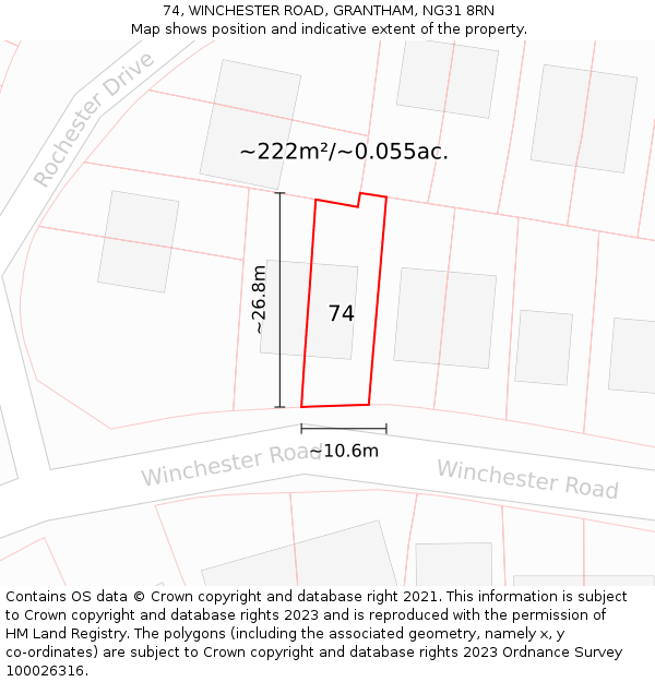 74, WINCHESTER ROAD, GRANTHAM, NG31 8RN: Plot and title map