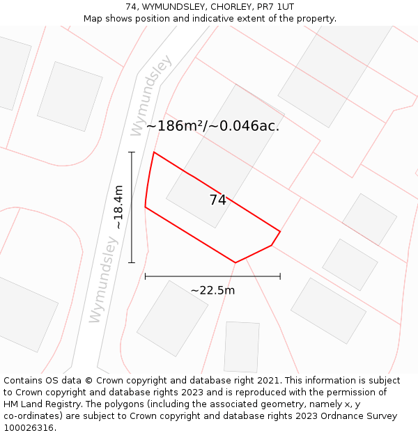 74, WYMUNDSLEY, CHORLEY, PR7 1UT: Plot and title map