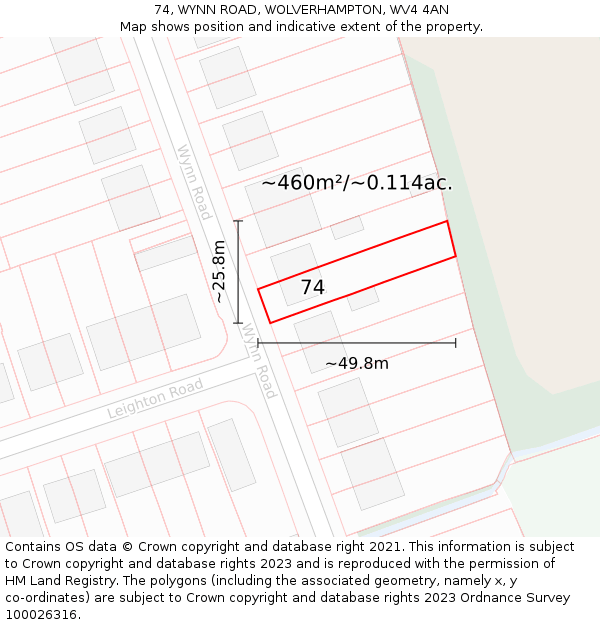 74, WYNN ROAD, WOLVERHAMPTON, WV4 4AN: Plot and title map