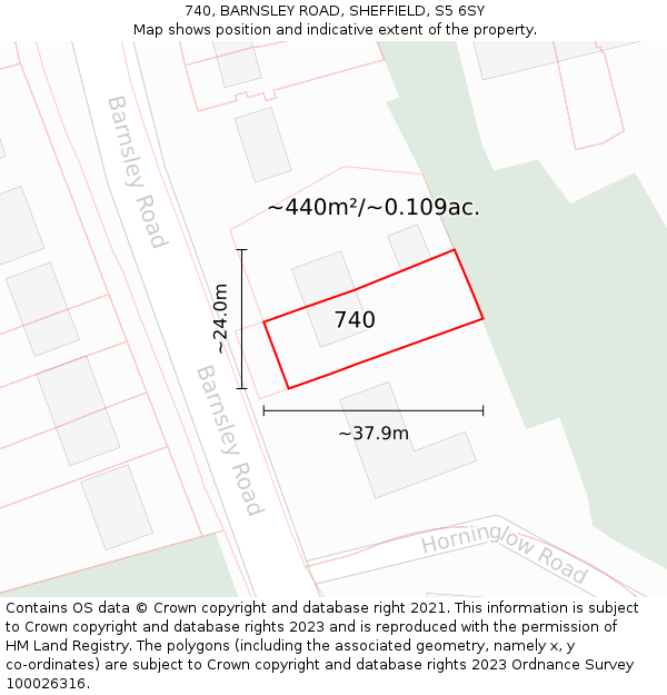 740, BARNSLEY ROAD, SHEFFIELD, S5 6SY: Plot and title map