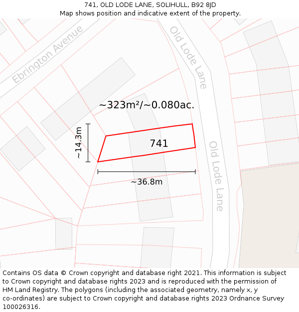 741, OLD LODE LANE, SOLIHULL, B92 8JD: Plot and title map