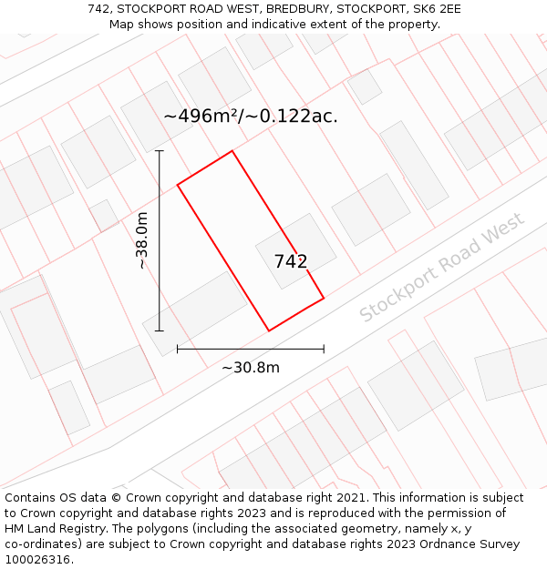 742, STOCKPORT ROAD WEST, BREDBURY, STOCKPORT, SK6 2EE: Plot and title map