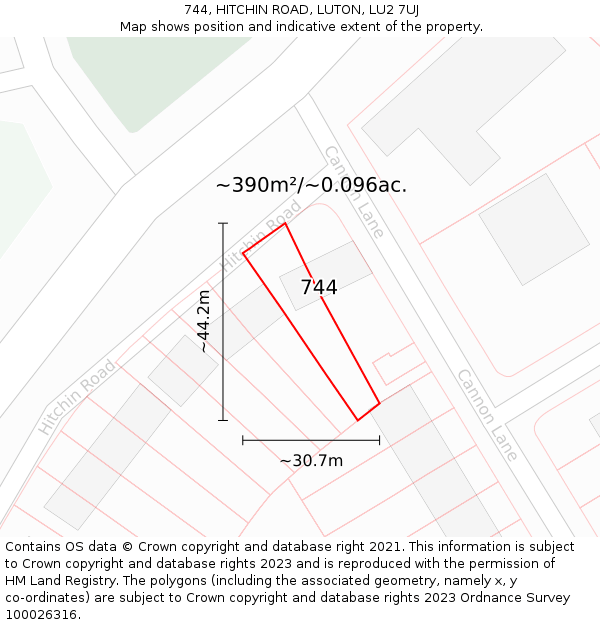744, HITCHIN ROAD, LUTON, LU2 7UJ: Plot and title map