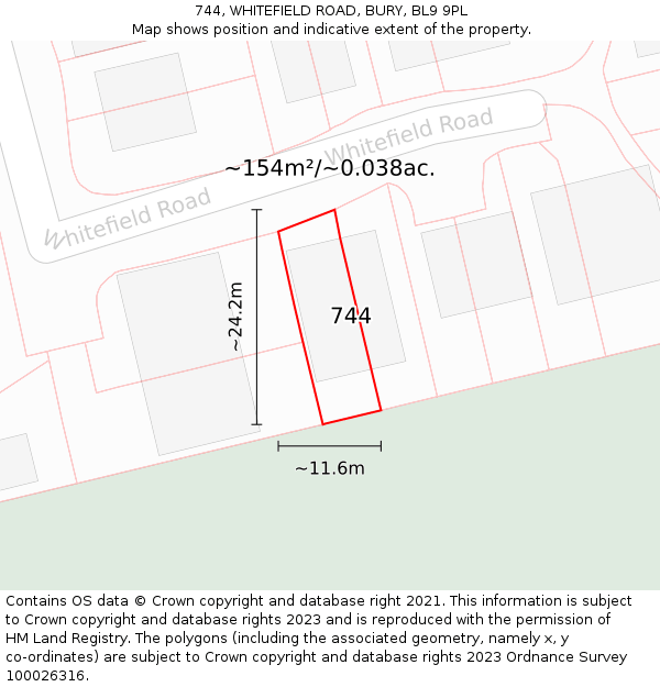 744, WHITEFIELD ROAD, BURY, BL9 9PL: Plot and title map