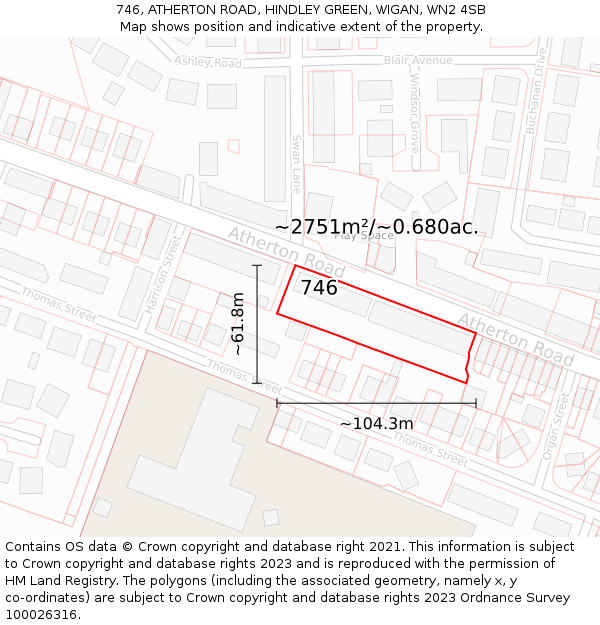 746, ATHERTON ROAD, HINDLEY GREEN, WIGAN, WN2 4SB: Plot and title map