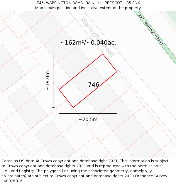 746, WARRINGTON ROAD, RAINHILL, PRESCOT, L35 0NX: Plot and title map