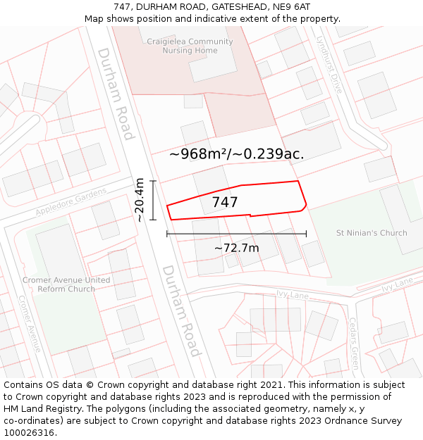 747, DURHAM ROAD, GATESHEAD, NE9 6AT: Plot and title map