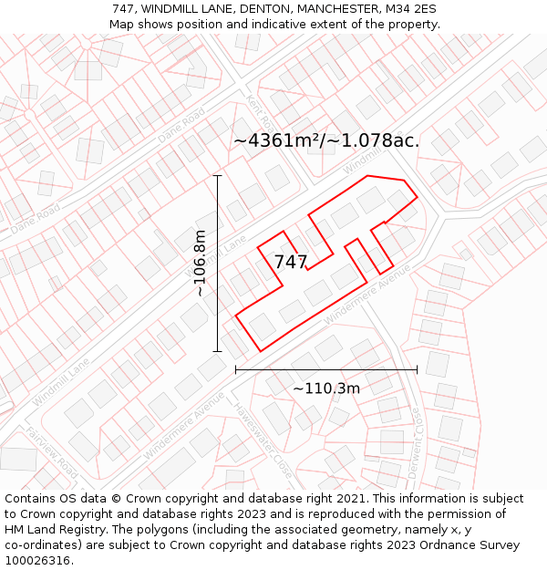 747, WINDMILL LANE, DENTON, MANCHESTER, M34 2ES: Plot and title map