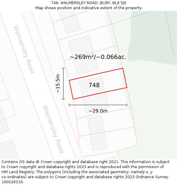 748, WALMERSLEY ROAD, BURY, BL9 5JX: Plot and title map
