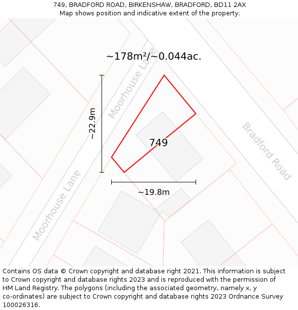 749, BRADFORD ROAD, BIRKENSHAW, BRADFORD, BD11 2AX: Plot and title map