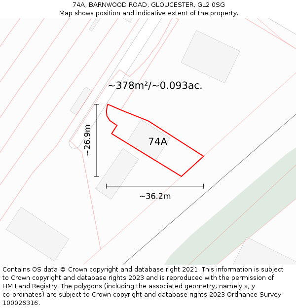 74A, BARNWOOD ROAD, GLOUCESTER, GL2 0SG: Plot and title map