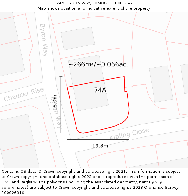 74A, BYRON WAY, EXMOUTH, EX8 5SA: Plot and title map