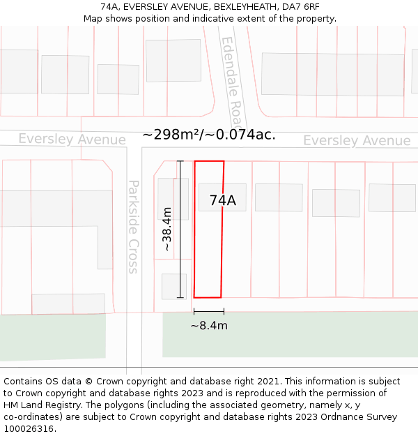 74A, EVERSLEY AVENUE, BEXLEYHEATH, DA7 6RF: Plot and title map