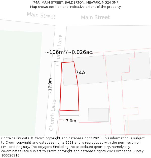 74A, MAIN STREET, BALDERTON, NEWARK, NG24 3NP: Plot and title map