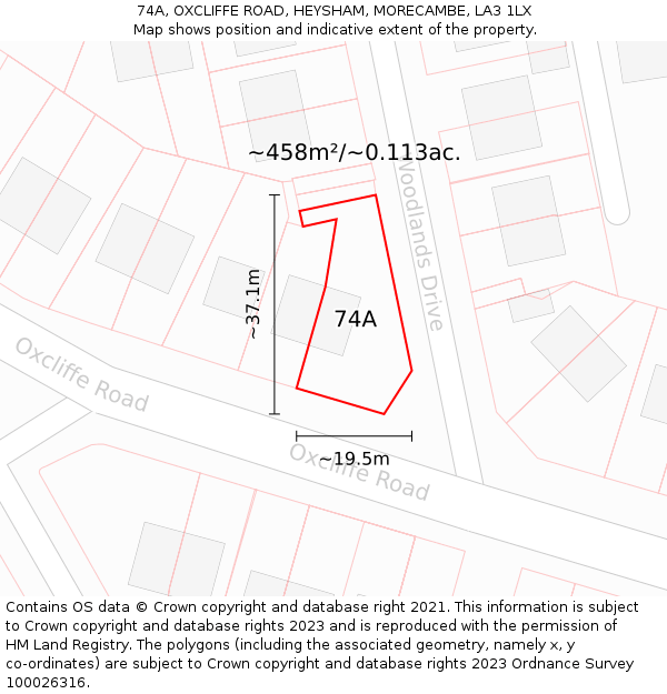 74A, OXCLIFFE ROAD, HEYSHAM, MORECAMBE, LA3 1LX: Plot and title map