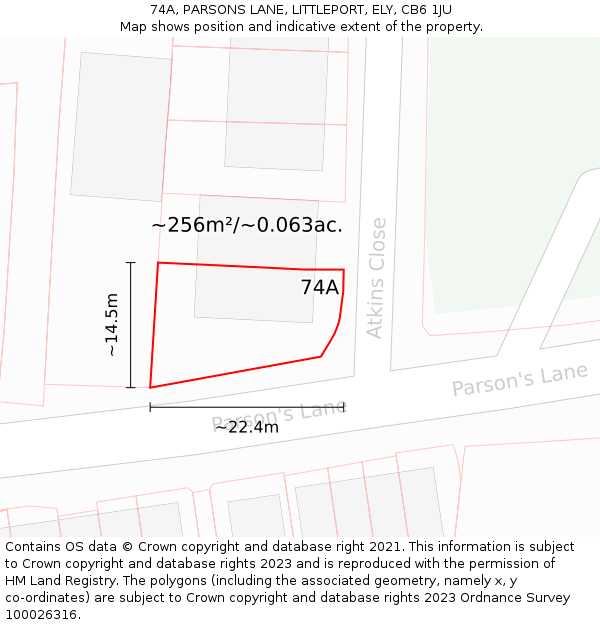 74A, PARSONS LANE, LITTLEPORT, ELY, CB6 1JU: Plot and title map