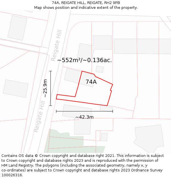 74A, REIGATE HILL, REIGATE, RH2 9PB: Plot and title map