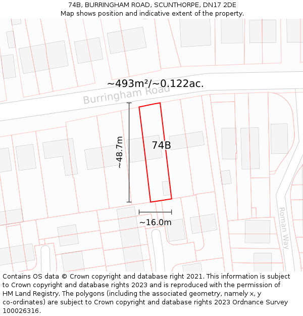74B, BURRINGHAM ROAD, SCUNTHORPE, DN17 2DE: Plot and title map