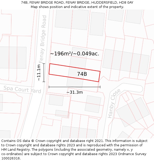 74B, FENAY BRIDGE ROAD, FENAY BRIDGE, HUDDERSFIELD, HD8 0AY: Plot and title map