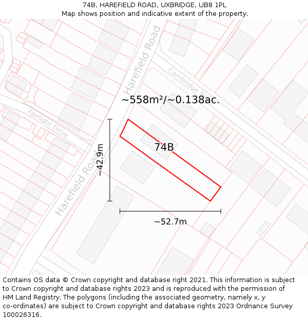74B, HAREFIELD ROAD, UXBRIDGE, UB8 1PL: Plot and title map