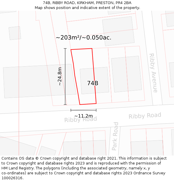 74B, RIBBY ROAD, KIRKHAM, PRESTON, PR4 2BA: Plot and title map