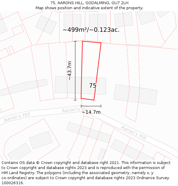 75, AARONS HILL, GODALMING, GU7 2LH: Plot and title map