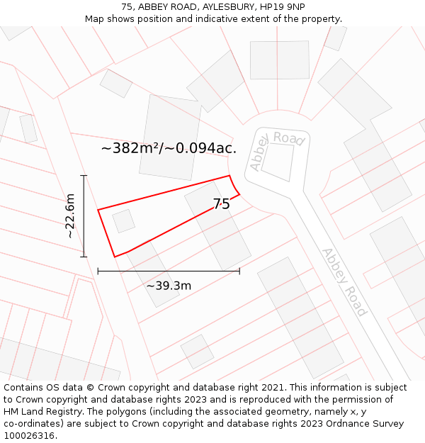 75, ABBEY ROAD, AYLESBURY, HP19 9NP: Plot and title map