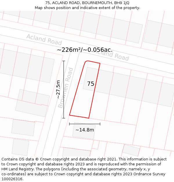 75, ACLAND ROAD, BOURNEMOUTH, BH9 1JQ: Plot and title map