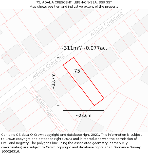 75, ADALIA CRESCENT, LEIGH-ON-SEA, SS9 3ST: Plot and title map