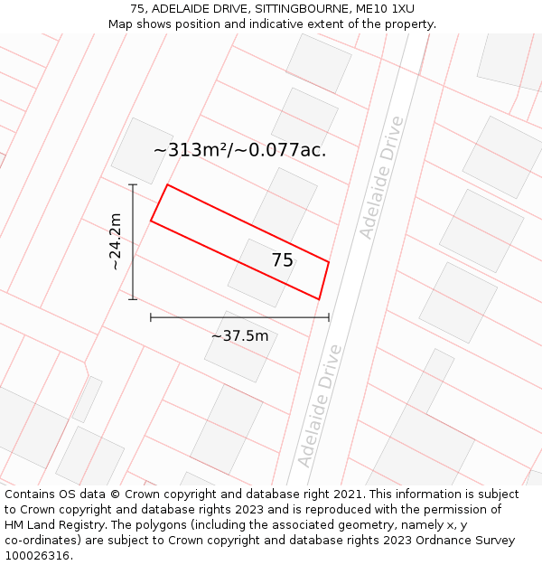 75, ADELAIDE DRIVE, SITTINGBOURNE, ME10 1XU: Plot and title map