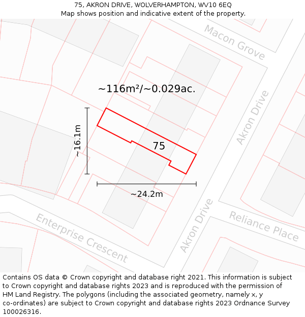 75, AKRON DRIVE, WOLVERHAMPTON, WV10 6EQ: Plot and title map