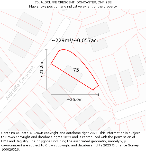 75, ALDCLIFFE CRESCENT, DONCASTER, DN4 9SE: Plot and title map